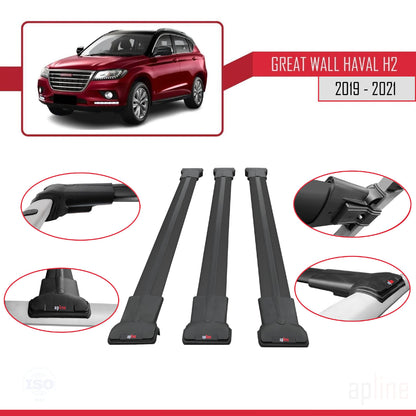 Compatible with Great Wall Haval H2 2019-2021 FLY Model Car Roof Rack Cross Bar Black Aluminium 3 Bars