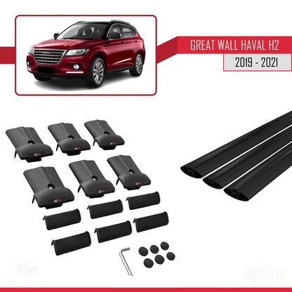 Compatible with Great Wall Haval H2 2019-2021 FLY Model Car Roof Rack Cross Bar Black Aluminium 3 Bars