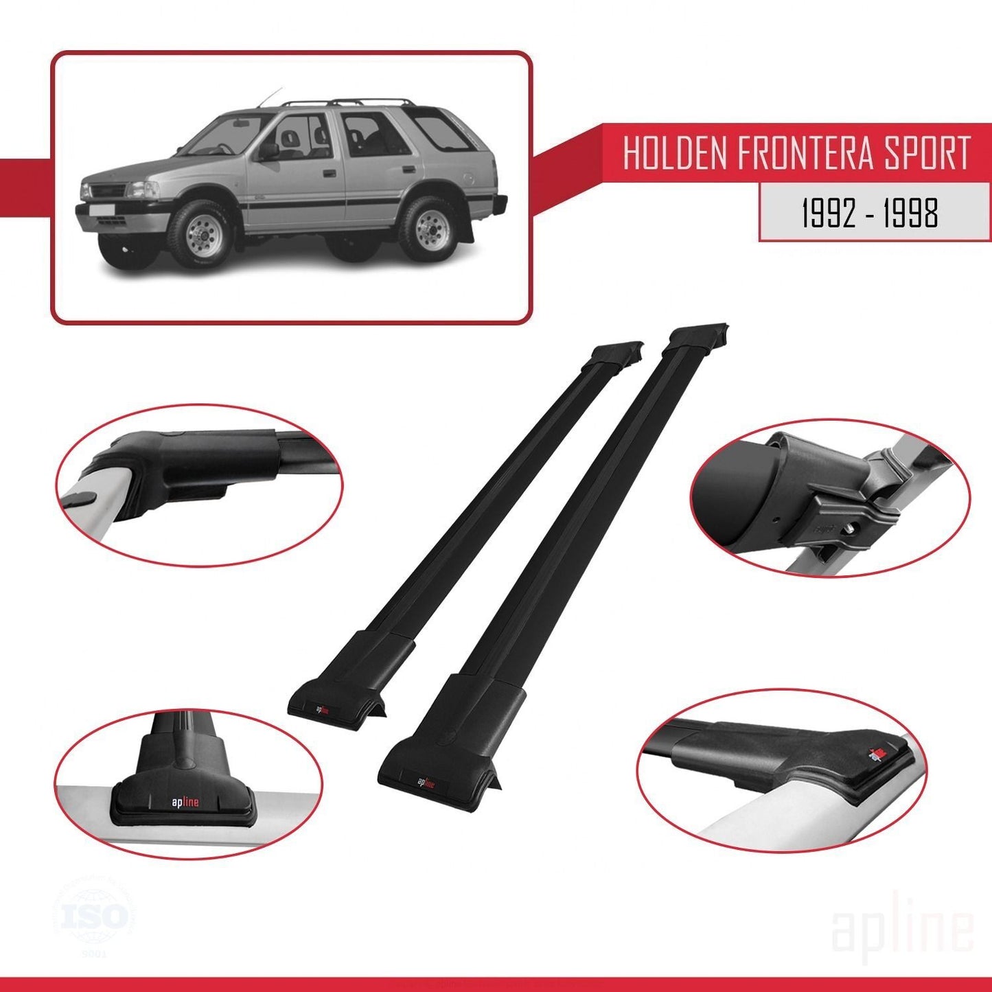 Compatible avec Holden Frontera Sport 1992-1998 FLY Model Barres de Toit Railing Porte-Bagages de Voiture Noir Aluminium 2 Barres