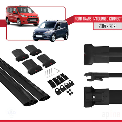 Compatible avec Ford Transit/Tourneo Connect 2 2014-2021 FLY Model Barres de Toit Railing Porte-Bagages de Voiture Noir Aluminium 2 Barres