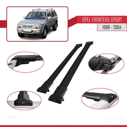 Compatible avec Opel Frontera Sport 2 1999-2004 FLY Model Barres de Toit Railing Porte-Bagages de Voiture Noir Aluminium 2 Barres