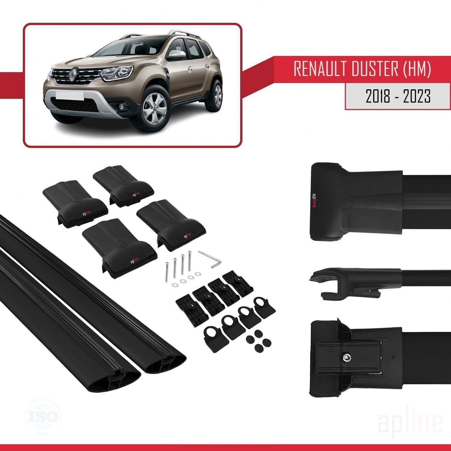 Compatible with Renault Duster 2 (HM) 2018-2024 FLY Model Car Roof Rack Cross Bar Black Aluminium 2 Bars