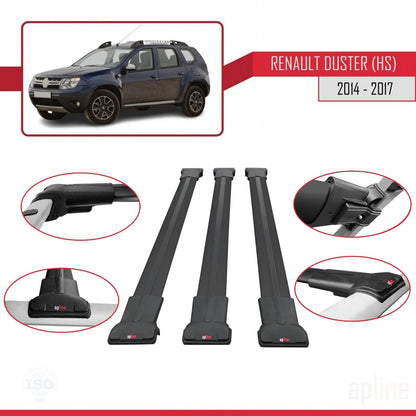 Compatible avec Renault Duster (HS) Post-Facelift 2014-2017 FLY Model Barres de Toit Railing Porte-Bagages de Voiture Noir Aluminium 3 Barres