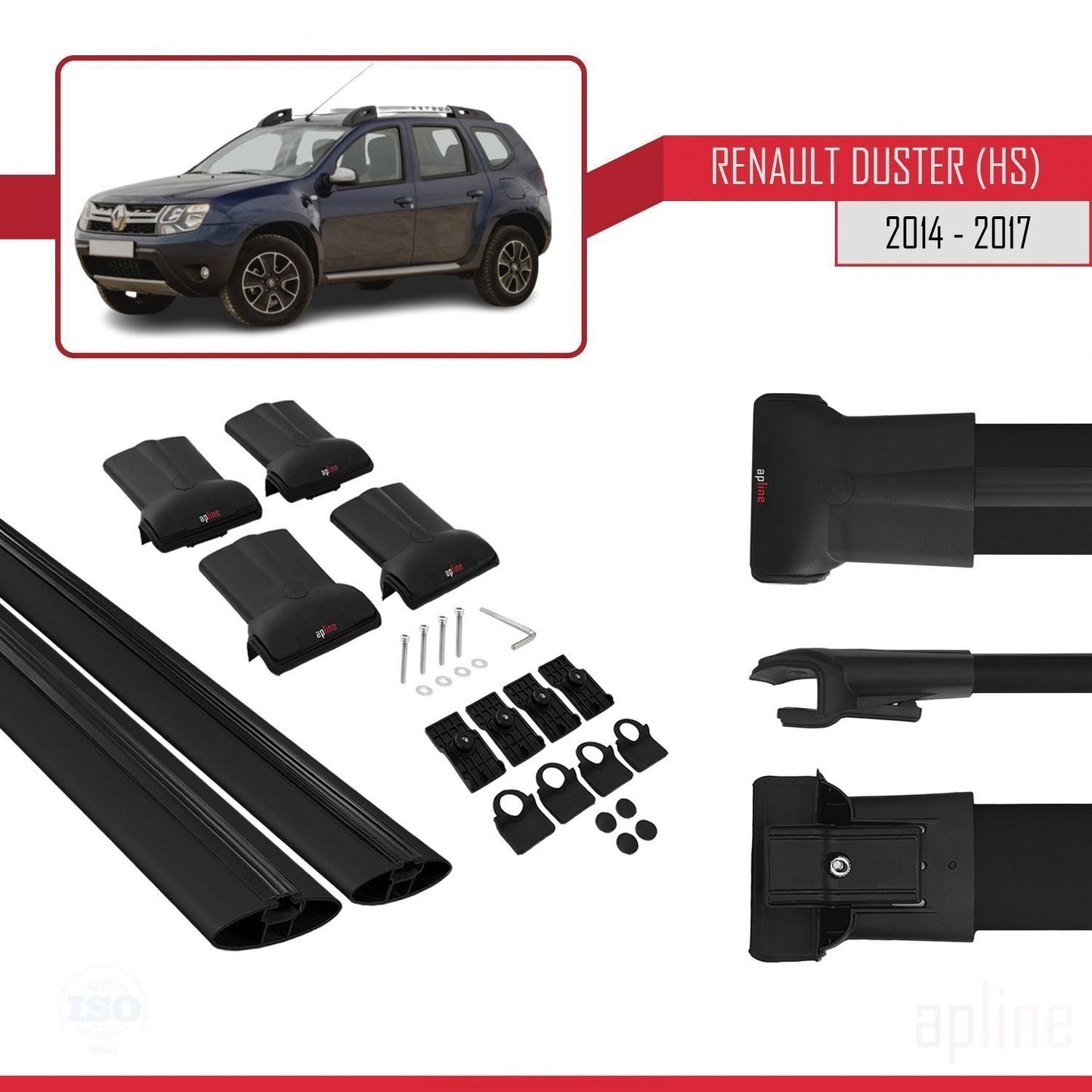 Compatible avec Renault Duster (HS) Post-Facelift 2014-2017 FLY Model Barres de Toit Railing Porte-Bagages de Voiture Noir Aluminium 2 Barres