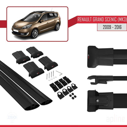 Compatible with Renault Grand Scenic 3 2009-2016 FLY Model Car Roof Rack Cross Bar Black Aluminium 2 Bars