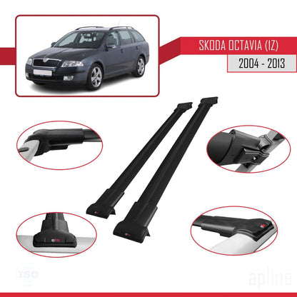 Compatible avec Skoda Octavia 2 (1Z) 2004-2013 FLY Model Barres de Toit Railing Porte-Bagages de Voiture Noir Aluminium 2 Barres
