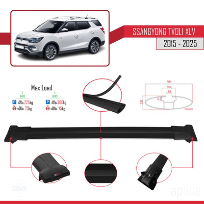 Compatible avec Ssangyong Tivoli XLV 2015-2025 FLY Model Barres de Toit Railing Porte-Bagages de Voiture Noir Aluminium 3 Barres