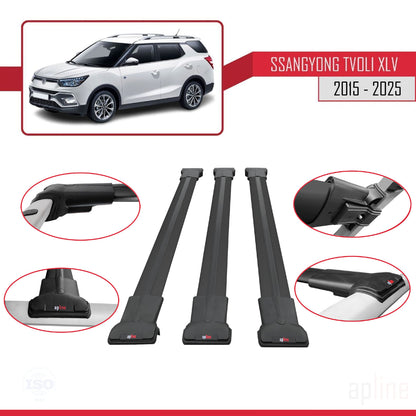 Compatible avec Ssangyong Tivoli XLV 2015-2025 FLY Model Barres de Toit Railing Porte-Bagages de Voiture Noir Aluminium 3 Barres