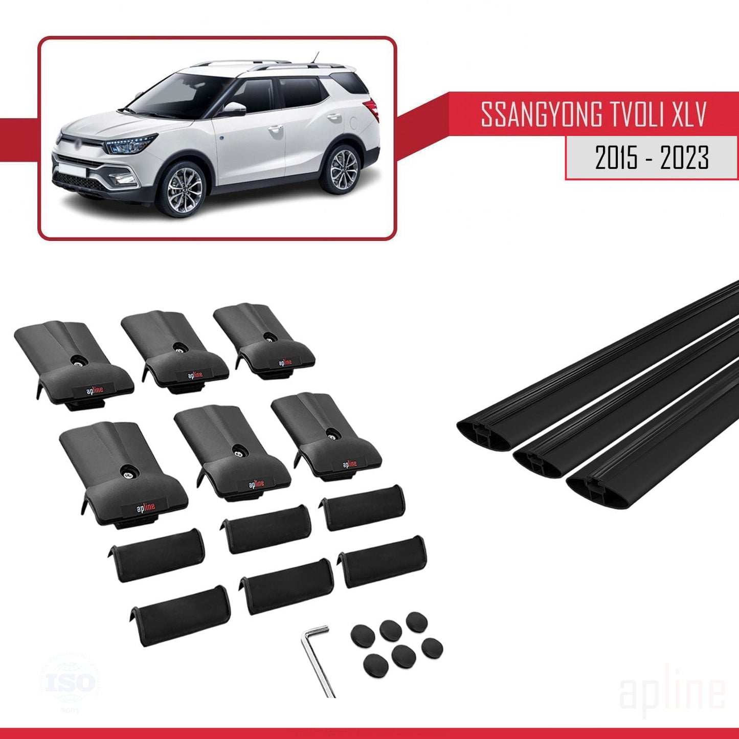 Compatible avec Ssangyong Tivoli XLV 2015-2025 FLY Model Barres de Toit Railing Porte-Bagages de Voiture Noir Aluminium 3 Barres