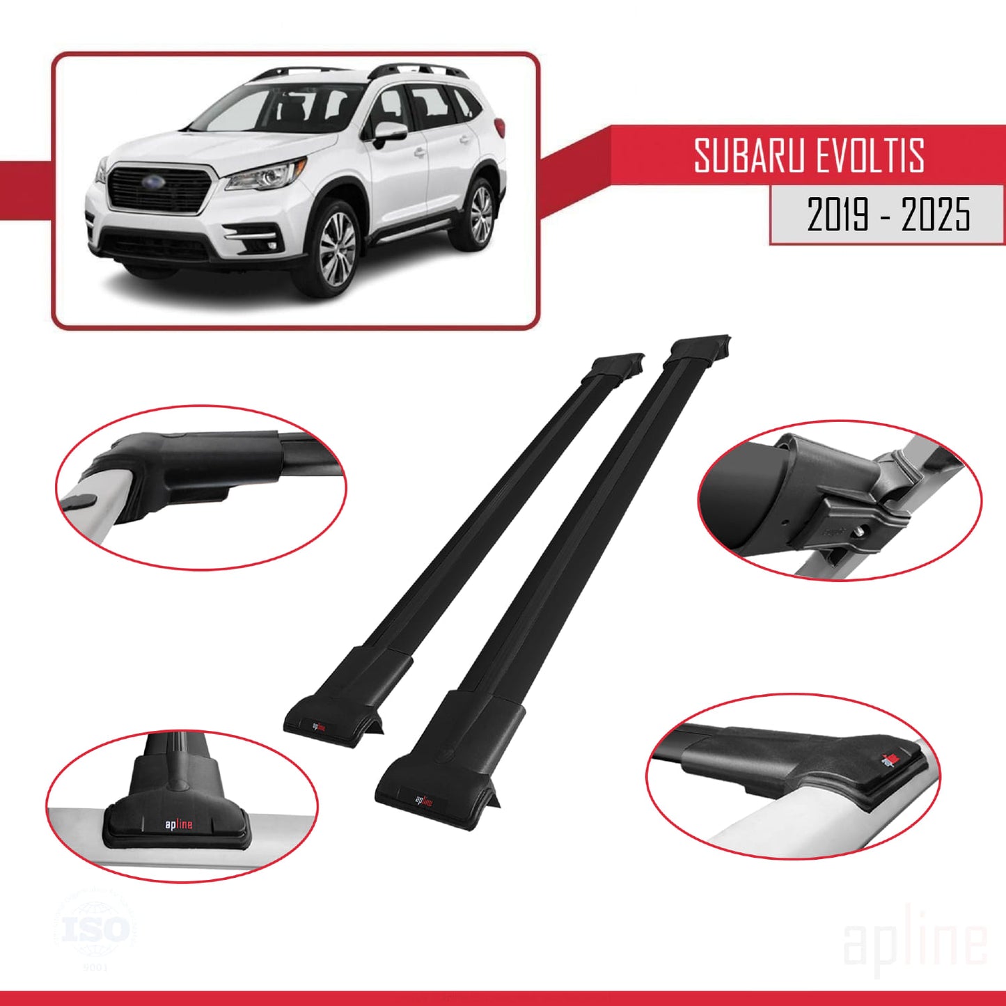 Compatible avec Subaru Evoltis 2019-2025 FLY Model Barres de Toit Railing Porte-Bagages de Voiture Noir Aluminium 2 Barres