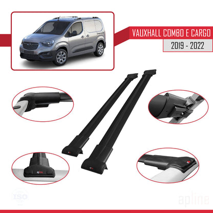 Compatible avec Vauxhall Combo E Cargo 2019-2022 FLY Model Barres de Toit Railing Porte-Bagages de Voiture Noir Aluminium 2 Barres