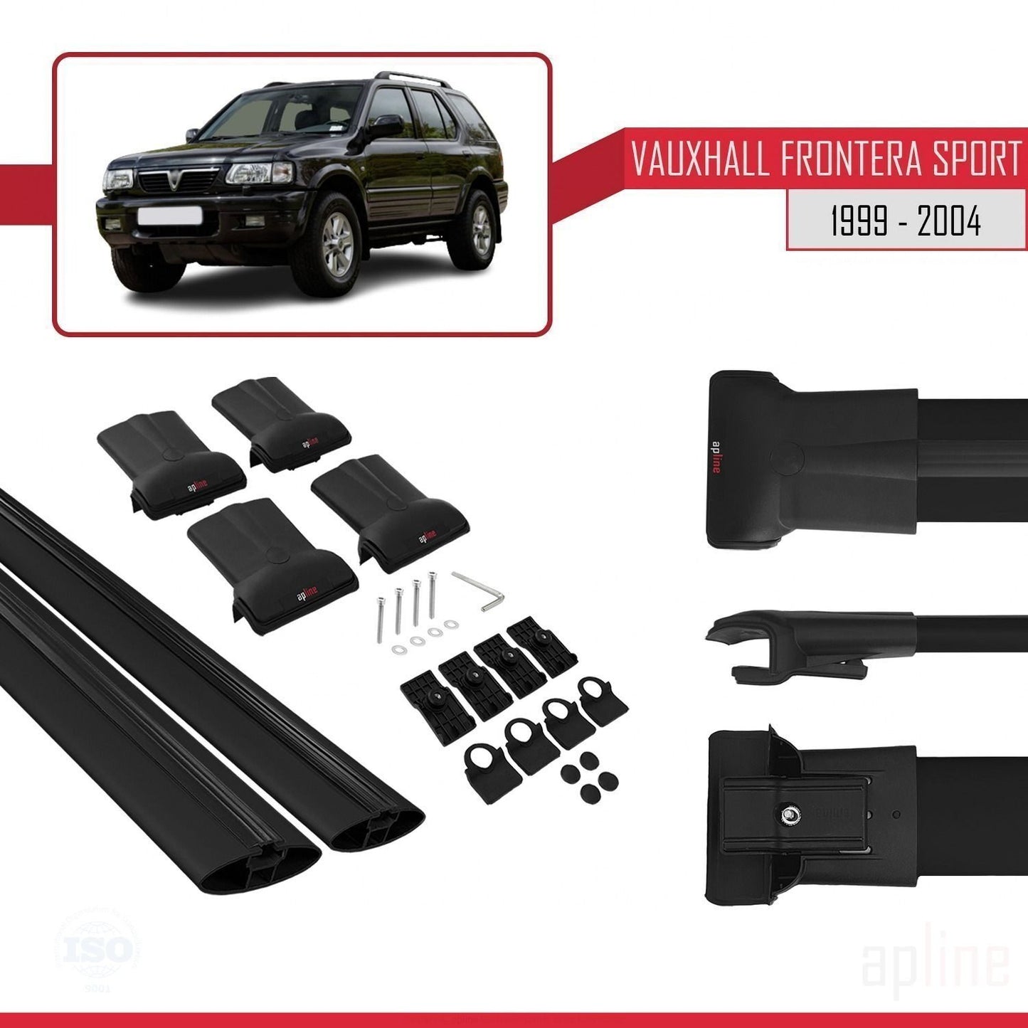 Compatible avec Vauxhall Frontera 2 Sport 1999-2004 FLY Model Barres de Toit Railing Porte-Bagages de Voiture Noir Aluminium 2 Barres