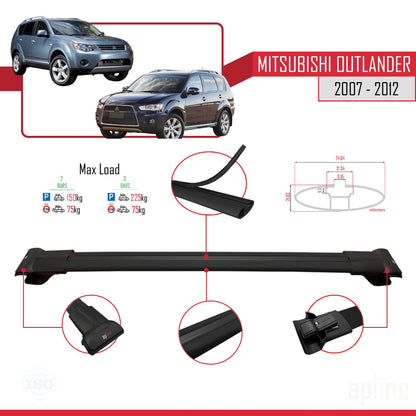 Compatible avec Mitsubishi Outlander 2 2007-2012 FLY Model Barres de Toit Railing Porte-Bagages de Voiture Noir Aluminium 3 Barres