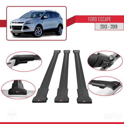 Compatible with Ford Escape 3 2013-2019 FLY Model Car Roof Rack Cross Bar Black Aluminium 3 Bars