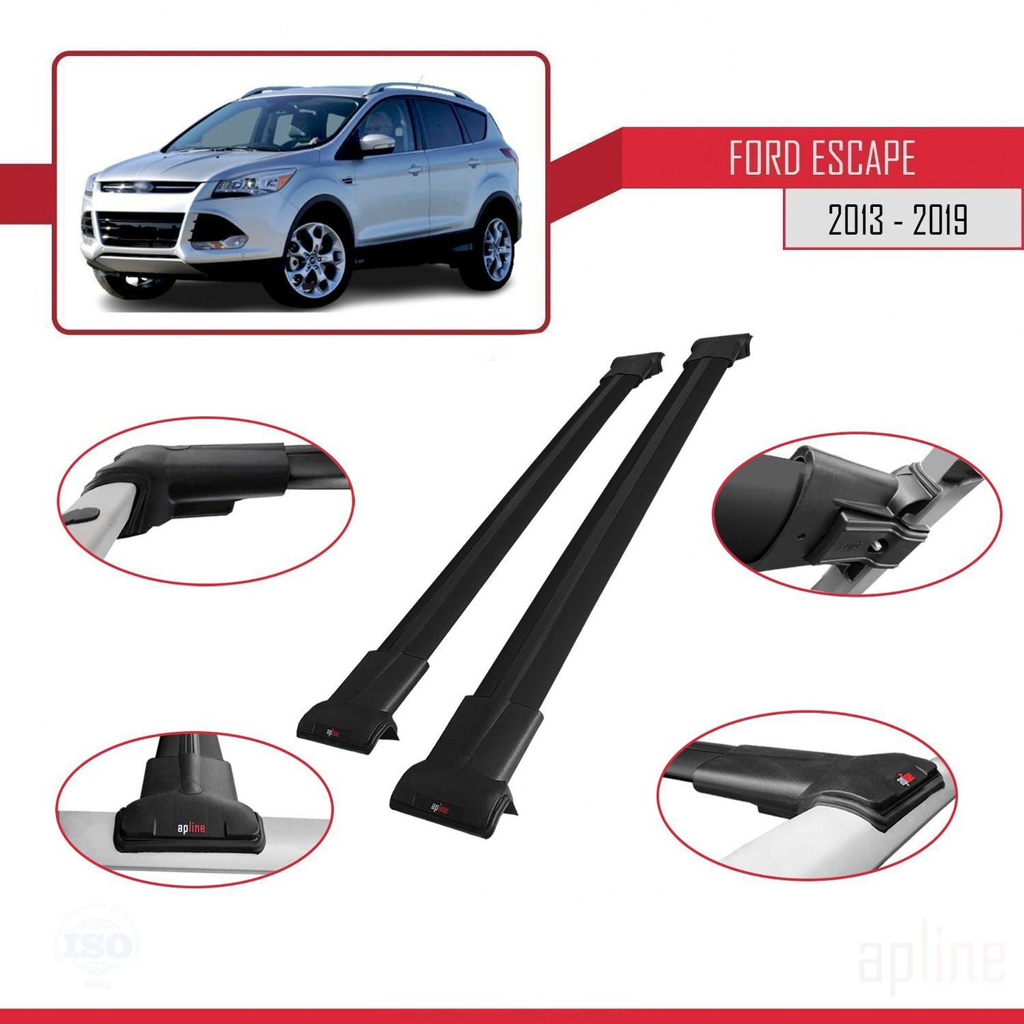 Compatible with Ford Escape 3 2013-2019 FLY Model Car Roof Rack Cross Bar Black Aluminium 2 Bars