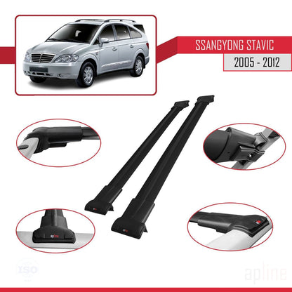 Compatible avec Ssangyong Stavic 2005-2012 FLY Model Barres de Toit Railing Porte-Bagages de Voiture Noir Aluminium 2 Barres