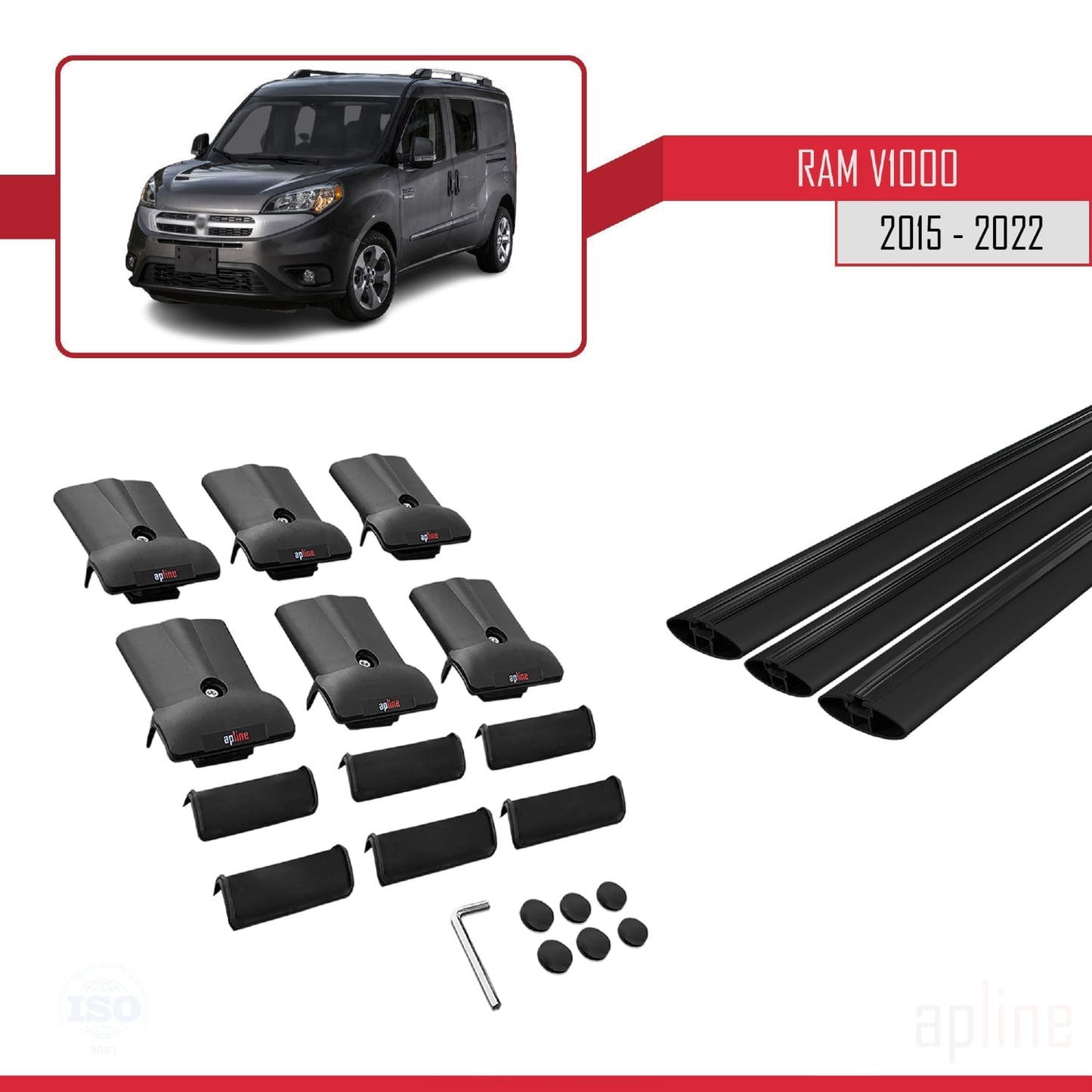 Compatible with Ram V1000 2015-2022 FLY Model Car Roof Rack Cross Bar Black Aluminium 3 Bars