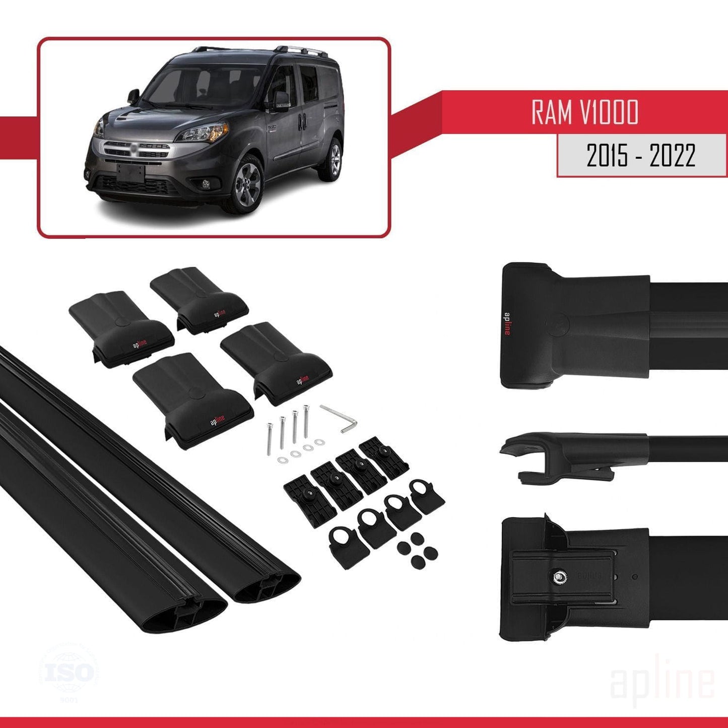 Compatible with Ram V1000 2015-2022 FLY Model Car Roof Rack Cross Bar Black Aluminium 2 Bars