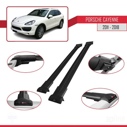 Compatible avec Porsche Cayenne 2 (92A) 2011-2018 FLY Model Barres de Toit Railing Porte-Bagages de Voiture Noir Aluminium 2 Barres