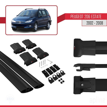 Compatible avec Peugeot 206 Break 2002-2008 FLY Model Barres de Toit Railing Porte-Bagages de Voiture Noir Aluminium 2 Barres