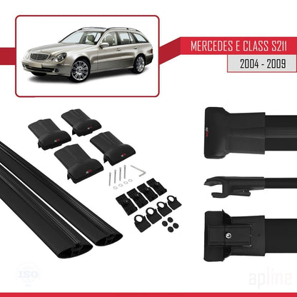 Compatible avec Mercedes Classe E 3 (S211) 2004-2009 FLY Model Barres de Toit Railing Porte-Bagages de Voiture Noir Aluminium 2 Barres