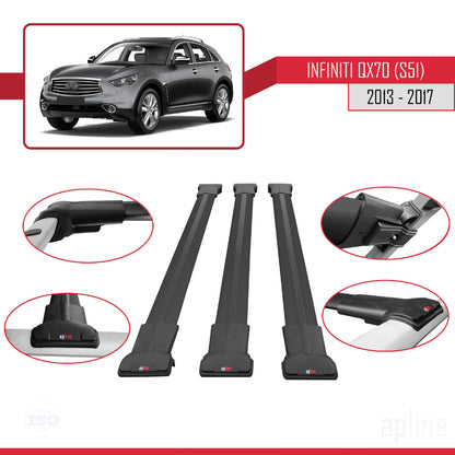 Compatible avec Infiniti QX70 (S51) 2013-2017 FLY Model Barres de Toit Railing Porte-Bagages de Voiture Noir Aluminium 3 Barres