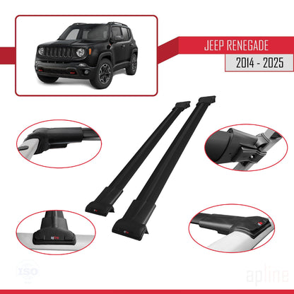 Compatible avec Jeep Renegade (BU) 2014-2025 FLY Model Barres de Toit Noir Aluminium 2 Barres