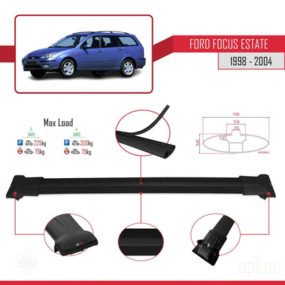 Compatible with Ford Focus (C170) SW 1998-2004 FLY Model Car Roof Rack Cross Bar Black Aluminium 3 Bars