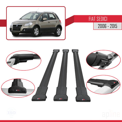 Kompatibel mit Fiat Sedici 2006-2015 FLY Modell Dachgepäckträger, schwarzes Aluminium, 3 Stangen