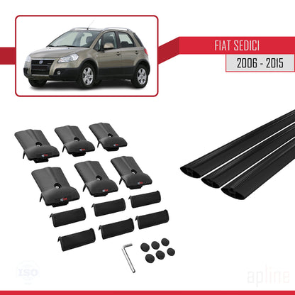 Kompatibel mit Fiat Sedici 2006-2015 FLY Modell Dachgepäckträger, schwarzes Aluminium, 3 Stangen