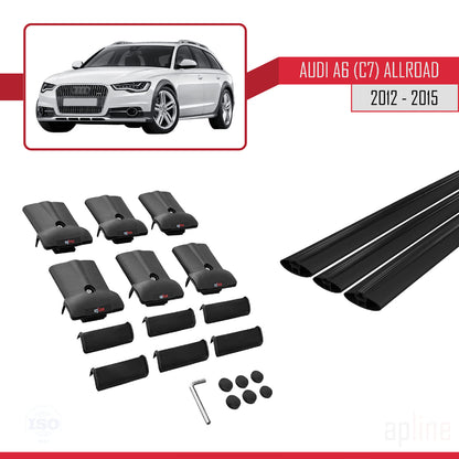 Kompatibel mit A6 (C7) Allroad 2012-2015 FLY Modell Dachgepäckträger, schwarzes Aluminium, 3-Stangen