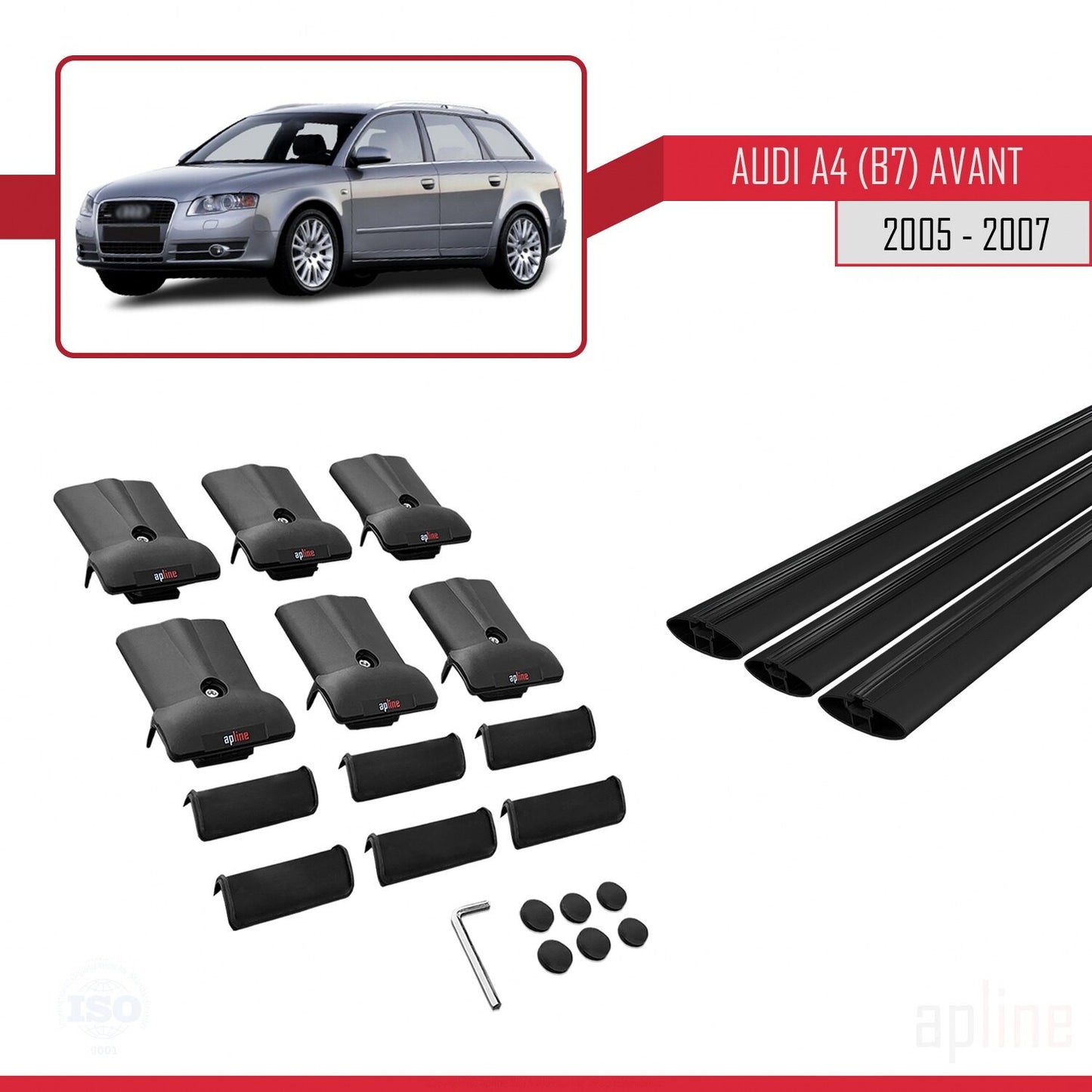 Compatible avec A4 (B7) Avant 2005-2007 FLY Model Barres de Toit Railing Porte-Bagages de Voiture Noir Aluminium 3 Barres