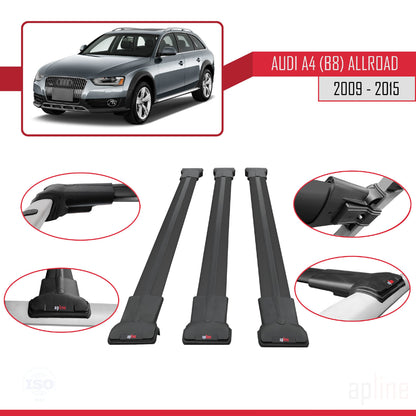 Kompatibel mit A4 (B8) Allroad 2009-2015 FLY Modell Dachgepäckträger, schwarzes Aluminium, 3 Querträger