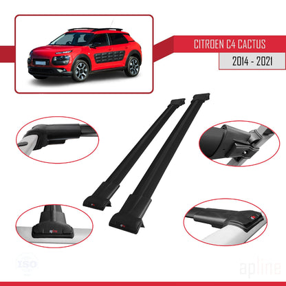 Compatible avec Citroen C4 Cactus 2014-2021 FLY Model Barres de Toit Railing Porte-Bagages de Voiture Noir Aluminium 2 Barres