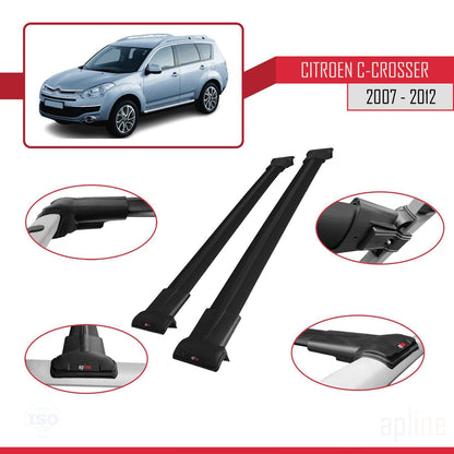 Compatible avec Citroen C-Crosser 2007-2012 FLY Model Barres de Toit Railing Porte-Bagages de Voiture Noir Aluminium 2 Barres