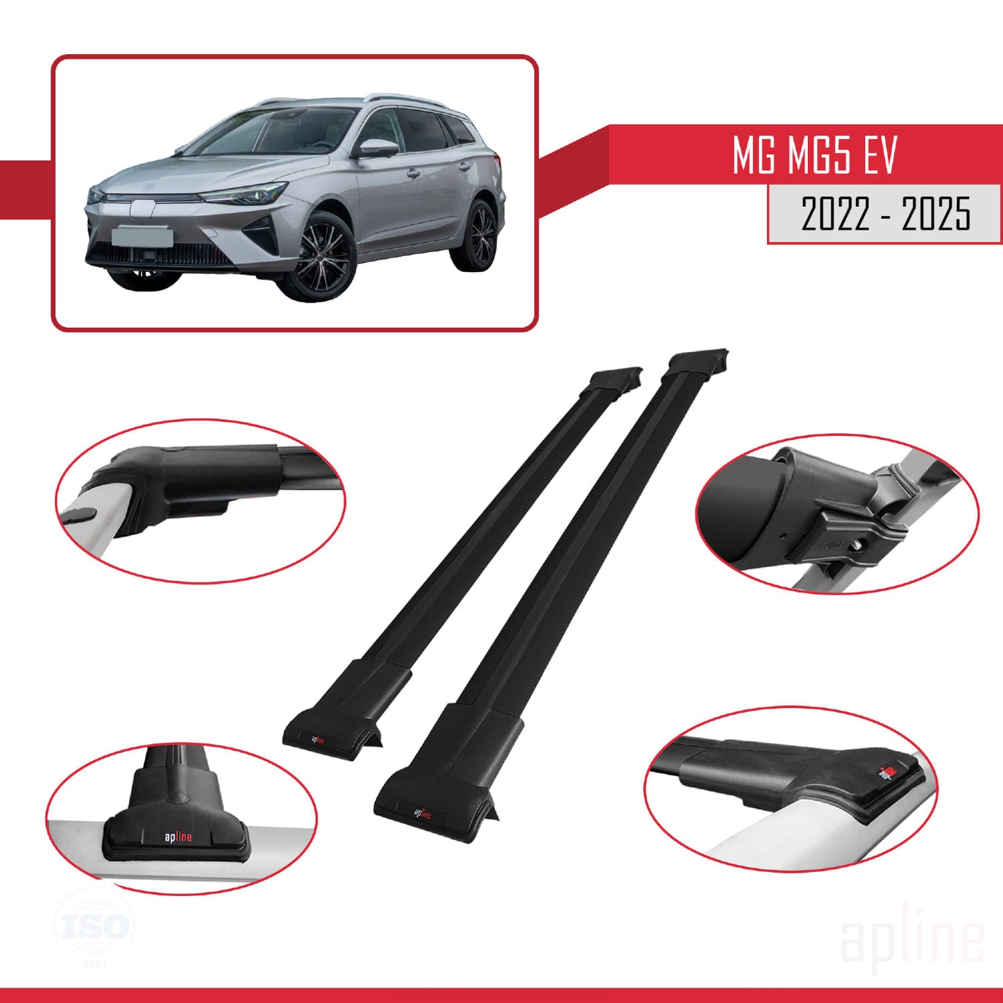 Compatible avec MG 5 EV 2022-2025 FLY Model Barres de Toit Railing Porte-Bagages de Voiture Noir Aluminium 2 Barres