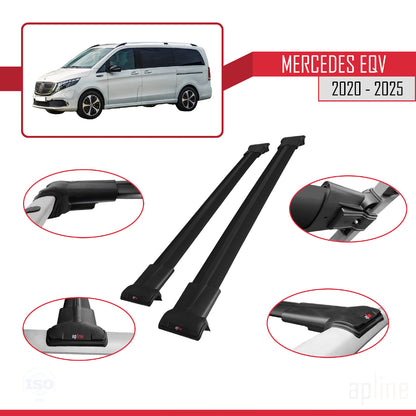 Compatible avec Mercedes EQV (W447) 2020-2025 FLY Model Barres de Toit Railing Porte-Bagages de Voiture Noir Aluminium 2 Barres