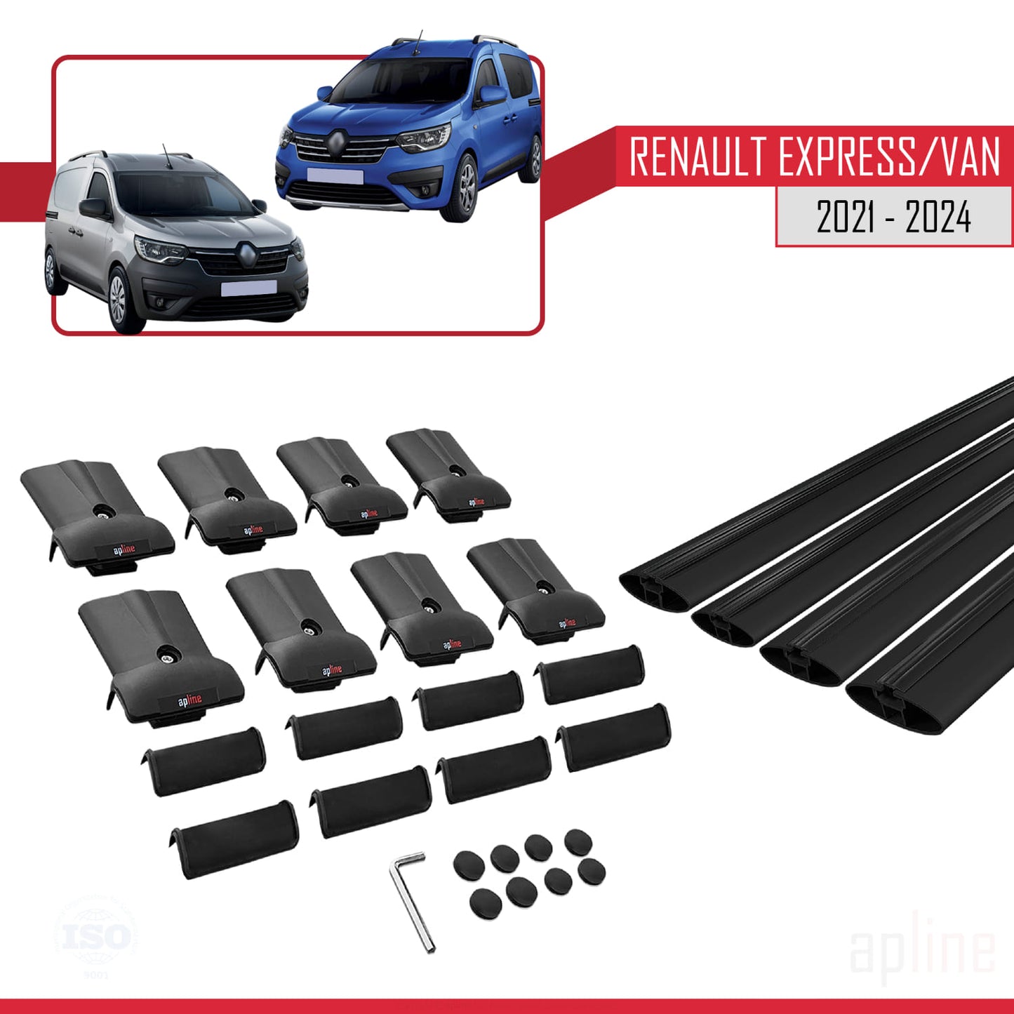 Compatible with Renault Express 2021-2025 FLY Model Car Roof Rack Cross Bar Black Aluminium 4 Bars