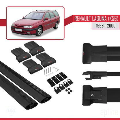 Compatible avec Renault Laguna (X56) 1996-200 FLY Model Barres de Toit Railing Porte-Bagages de Voiture Noir Aluminium 2 Barres