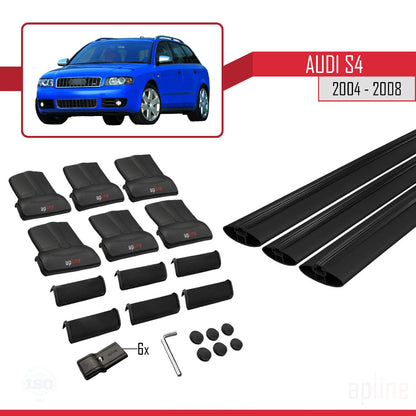 Compatible avec Audi S4 2004-2008 FLY Model Barres de Toit Railing Porte-Bagages de Voiture Noir Aluminium 3 Barres