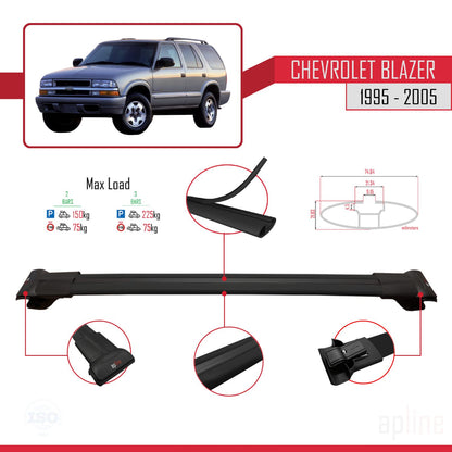Compatible avec Chevrolet Blazer 1995-2005 FLY Model Barres de Toit Railing Porte-Bagages de Voiture Noir Aluminium 2 Barres