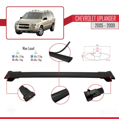 Compatible avec Chevrolet Uplander 2005-2009 FLY Model Barres de Toit Railing Porte-Bagages de Voiture Noir Aluminium 2 Barres