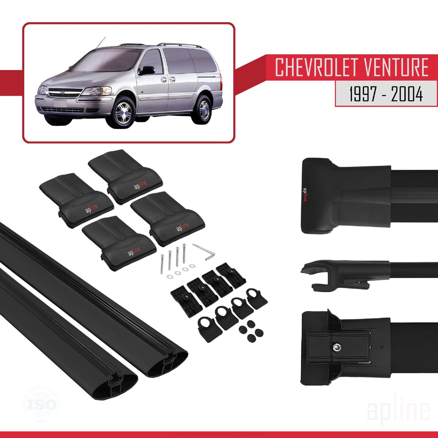 Compatible avec Chevrolet Venture 1997-2004 FLY Model Barres de Toit Railing Porte-Bagages de Voiture Noir Aluminium 2 Barres