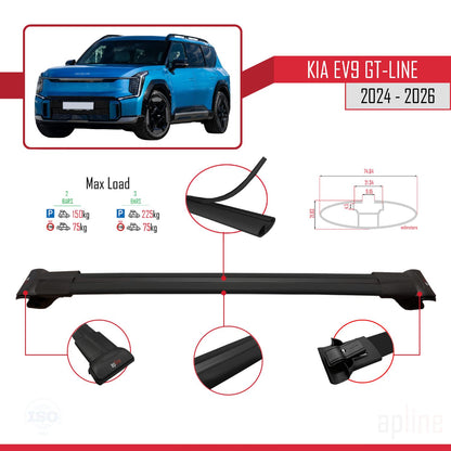 Compatible avec KIA EV9 GT-LINE 2024-2025 FLY Model Barres de Toit Railing Porte-Bagages de Voiture Noir Aluminium 2 Barres
