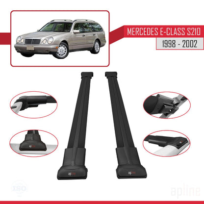 Compatible avec Mercedes E Class S210 Wagon 1998-2002 FLY Model Barres de Toit Railing Porte-Bagages de Voiture Noir Aluminium 2 Barres