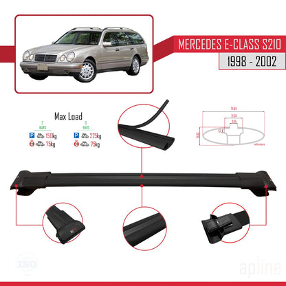 Compatible avec Mercedes E Class S210 Wagon 1998-2002 FLY Model Barres de Toit Railing Porte-Bagages de Voiture Noir Aluminium 2 Barres