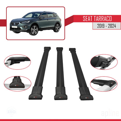 Compatible avec Seat Tarraco 2019-2024 FLY Model Barres de Toit Railing Porte-Bagages de Voiture Noir Aluminium 3 Barres
