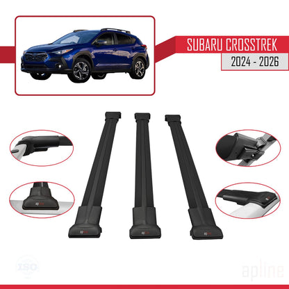 Compatible avec Subaru Crosstrek 2024-2025 FLY Model Barres de Toit Railing Porte-Bagages de Voiture Noir Aluminium 3 Barres