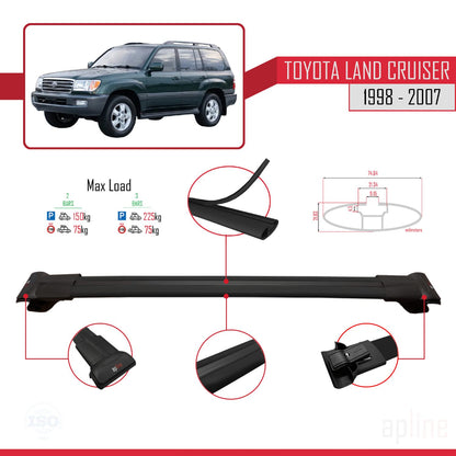Compatible avec Toyota Land Cruiser 1998-2007 FLY Model Barres de Toit Railing Porte-Bagages de Voiture Noir Aluminium 2 Barres