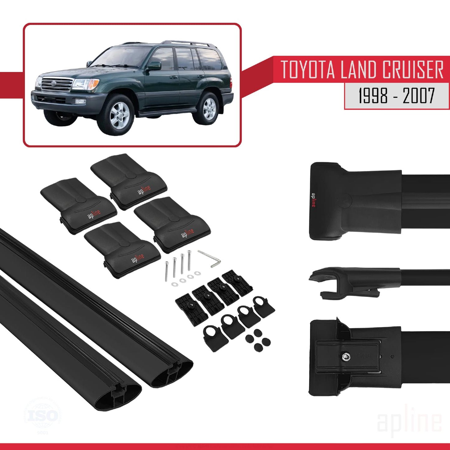 Compatible avec Toyota Land Cruiser 1998-2007 FLY Model Barres de Toit Railing Porte-Bagages de Voiture Noir Aluminium 2 Barres
